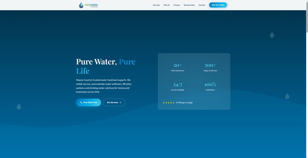 Vista Water Solutions website screenshot